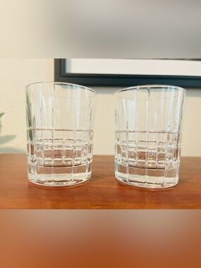 Bohemian Crystal Old Fashioned Whiskey Glasses Czech set of 2 Plaid Tartan